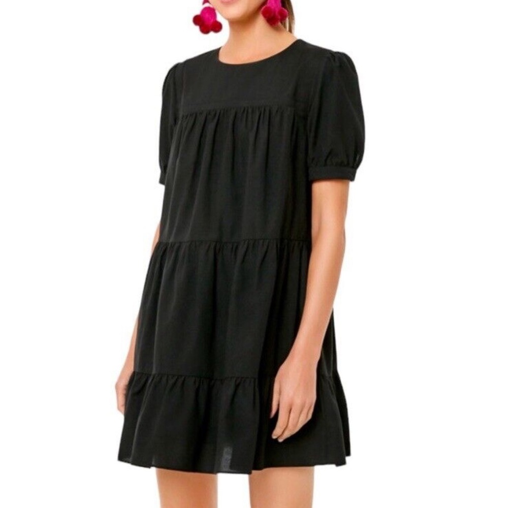 Pomander Place Tuckernuck Black Tiered Dress Short Sleeve Medium Grunge Preppy